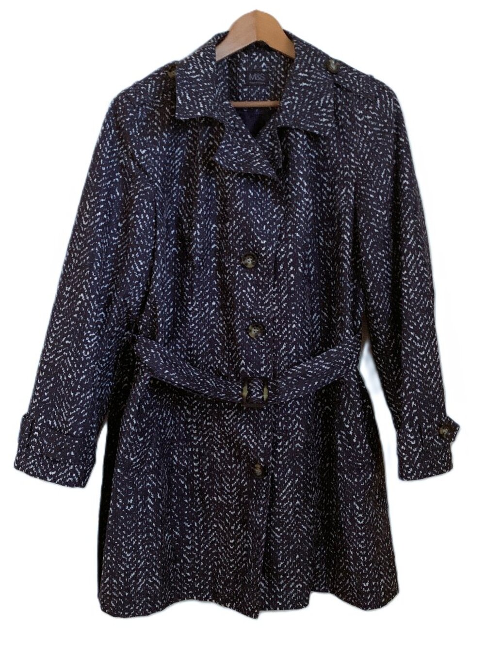 Vintage Marks & Spencer Navy & White Trench Coat – Size 16 (UK 20 / EUR 48)
